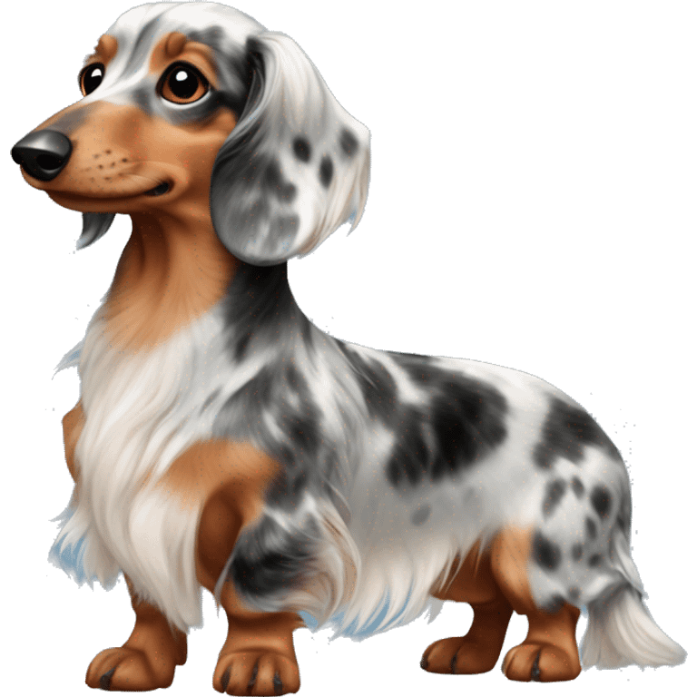 tri Merle long haired Dachshund full body emoji