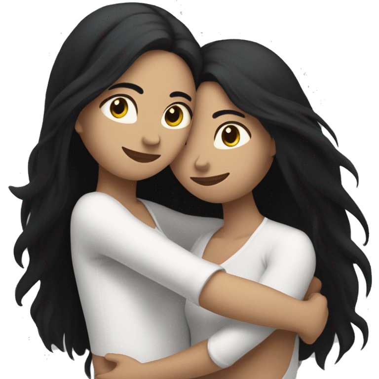 Lesbians with long black hair and white skin hugging passionately emoji