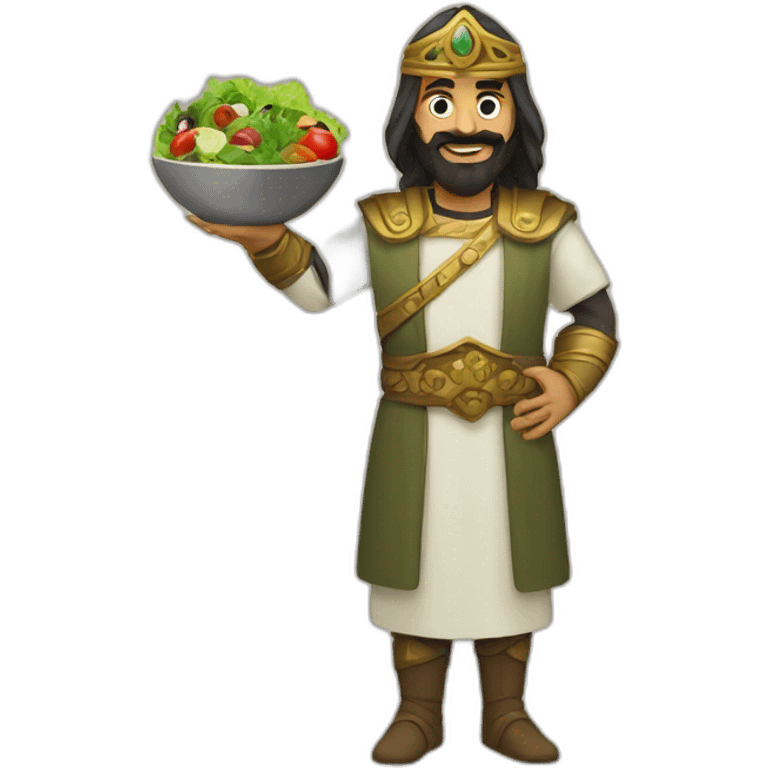 Saladin with gem in the left hand and salad in the right hand emoji