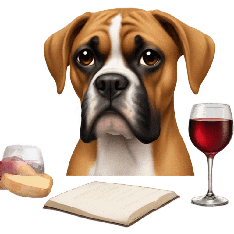 boxer dog drinking wine next to young blonde girl emoji