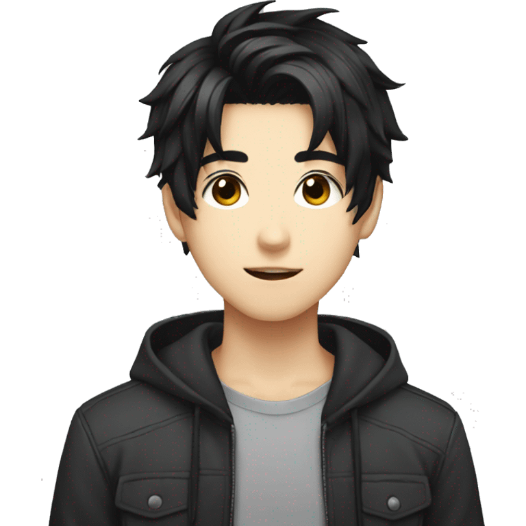 A anime teenager cute boy, black hair style  emoji