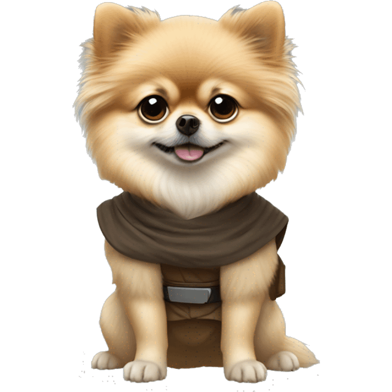 Pomeranian dressed as Luke Skywalker with Groku emoji