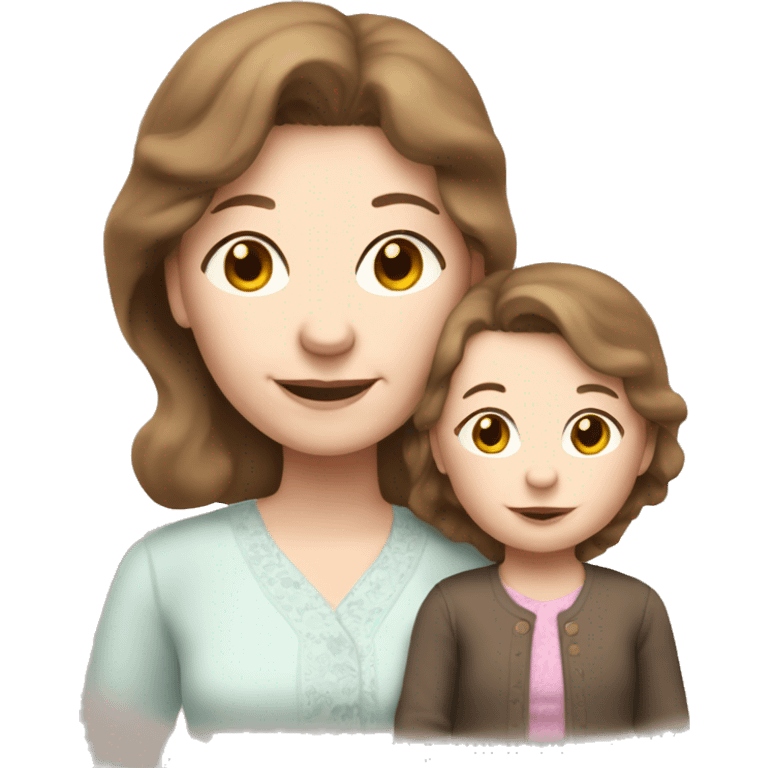 Grandma, white, long brown hair, pale skin, with baby girl emoji