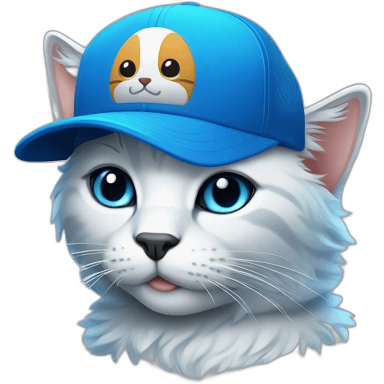 blue kawaï comics styled cat wearing a trucker cap emoji