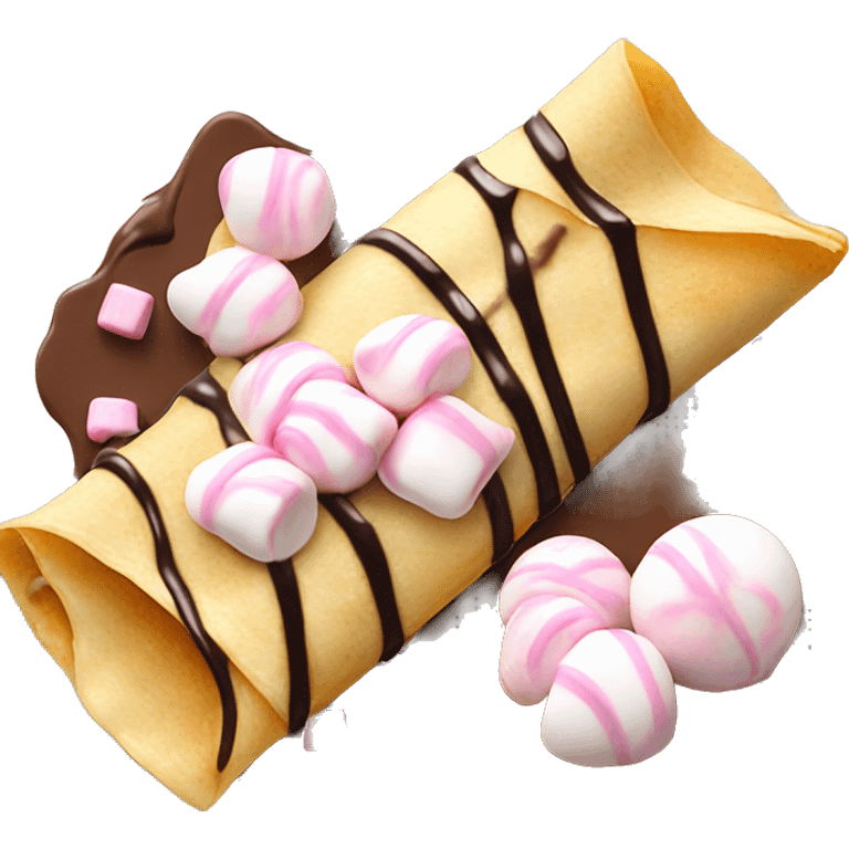 Yummy crepes with chocolate drizzled over with little white and pink marshmallows  emoji