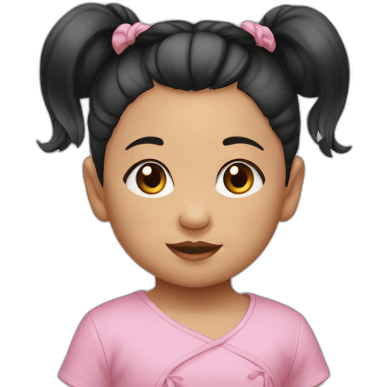 Chinese baby girl with two ponytail hair black emoji