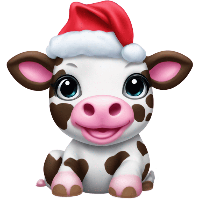 Lisa frank baby cow with Christmas holly  emoji