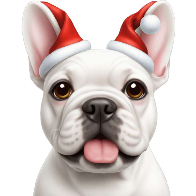 White Frenchie with Christmas hat emoji