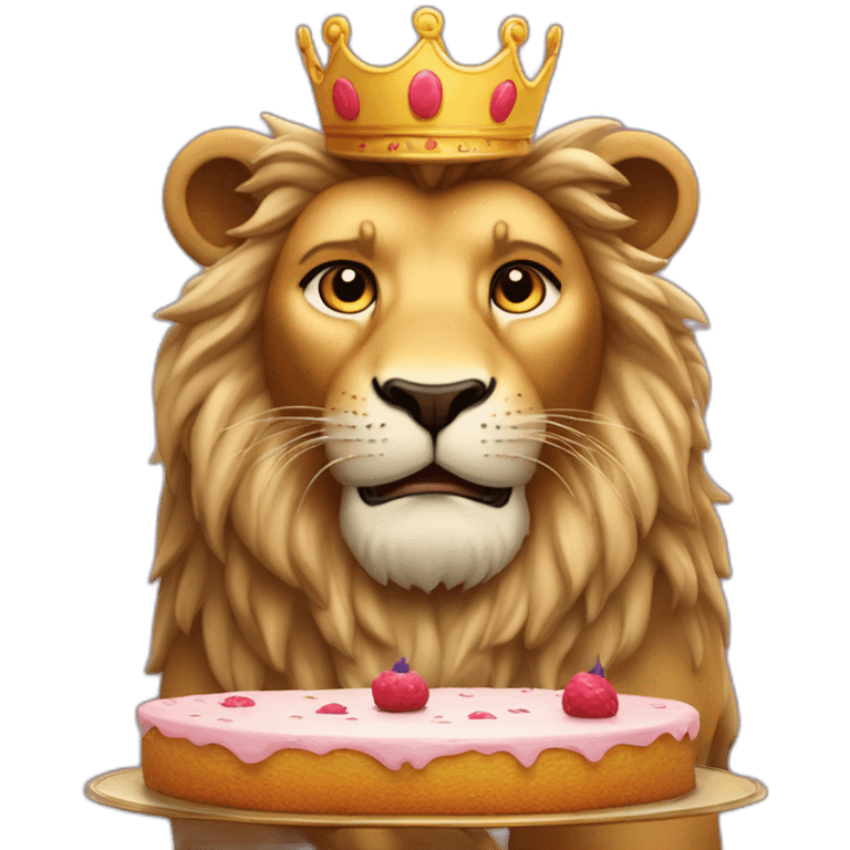 Lion avec une couronne et un gâteau d’anniversaire  emoji