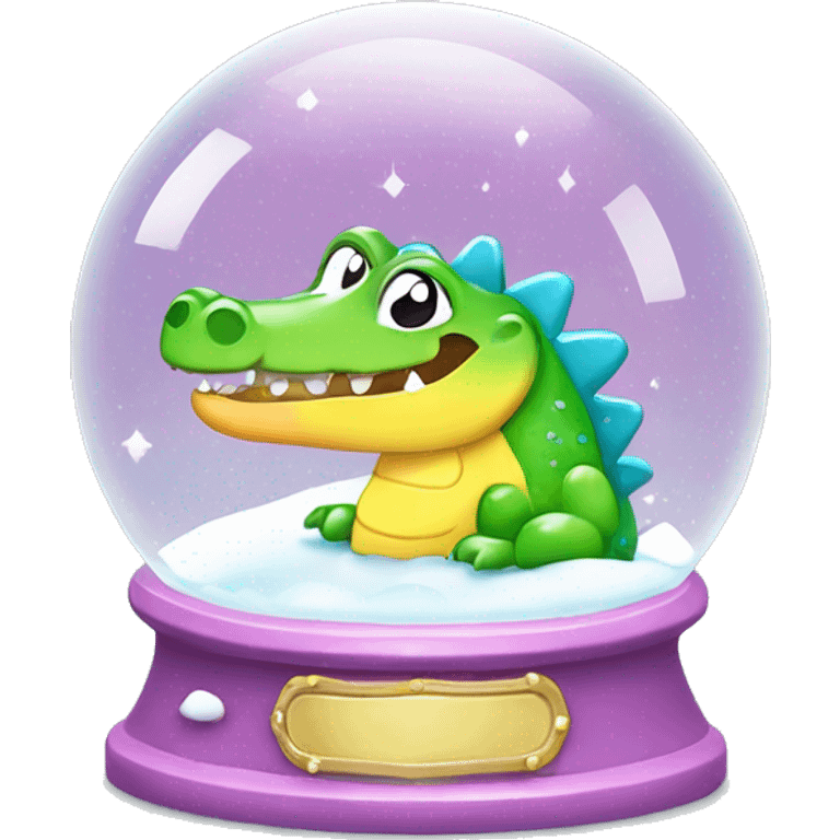 Kawaii rainbow pastel bedazzled crocodile in an under the sea snow globe  emoji