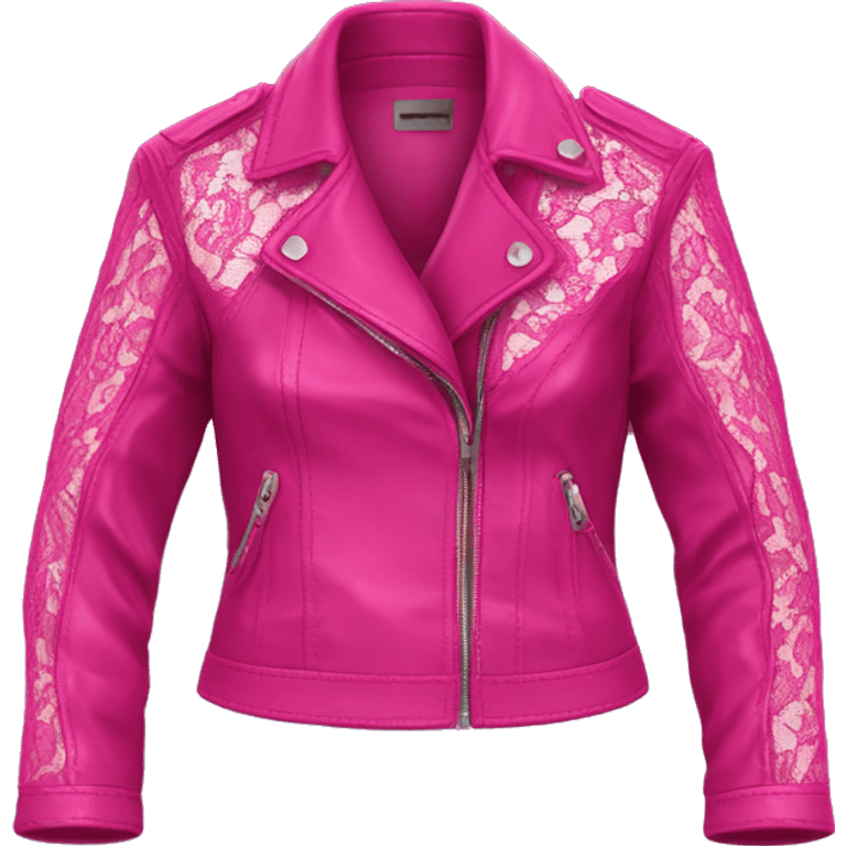 Realistic isolated open magenta feminine fashion leather jacket with hot pink lace. emoji