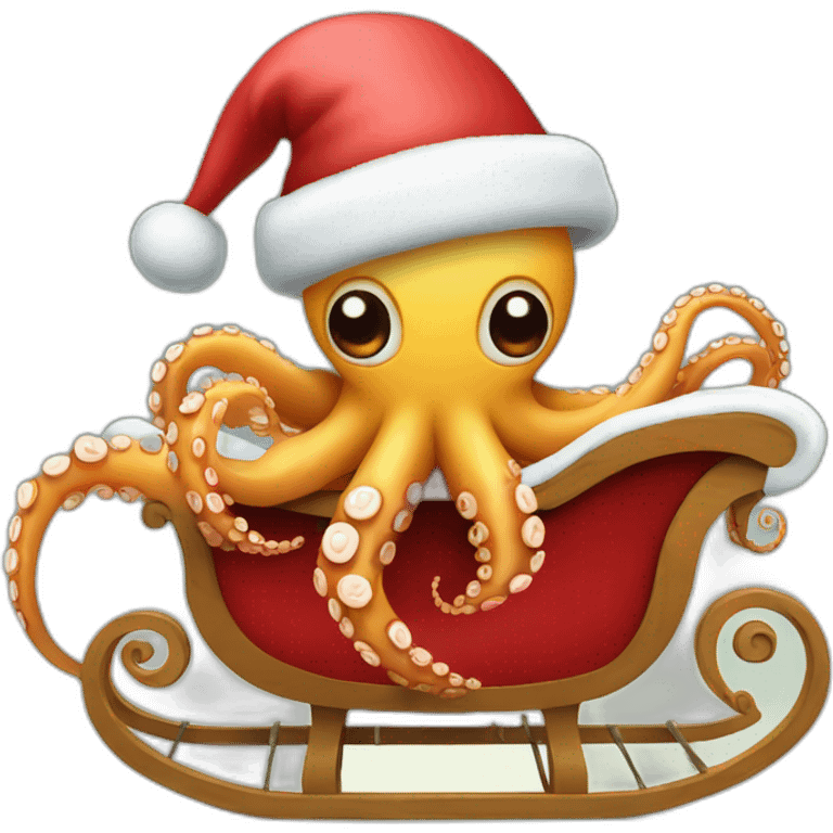 Octopus on a sleigh with Santa hat emoji