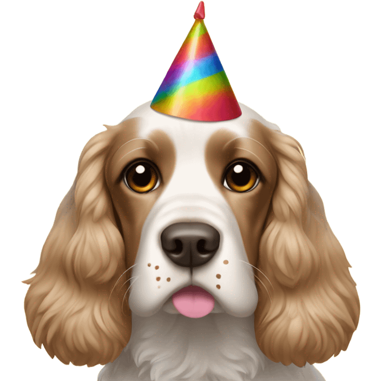 cocker spaniel with party hat emoji