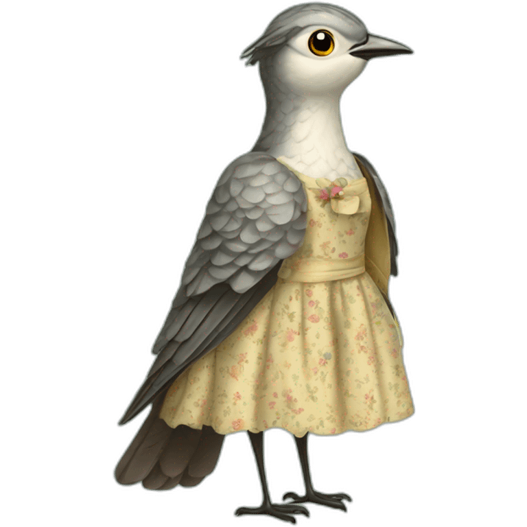 Cuckoo bird wearing a vintage dress emoji