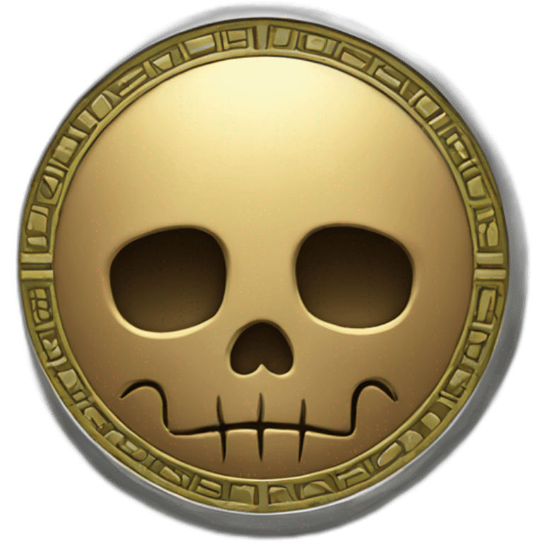 A coin with patterns and a small skull in middle emoji