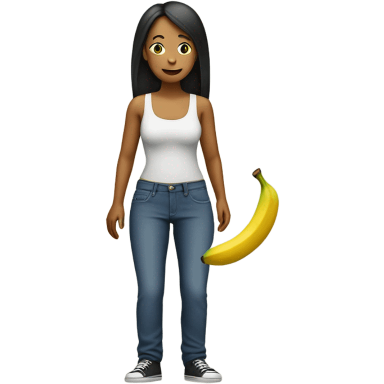 Woman wearing a banana in her pants emoji