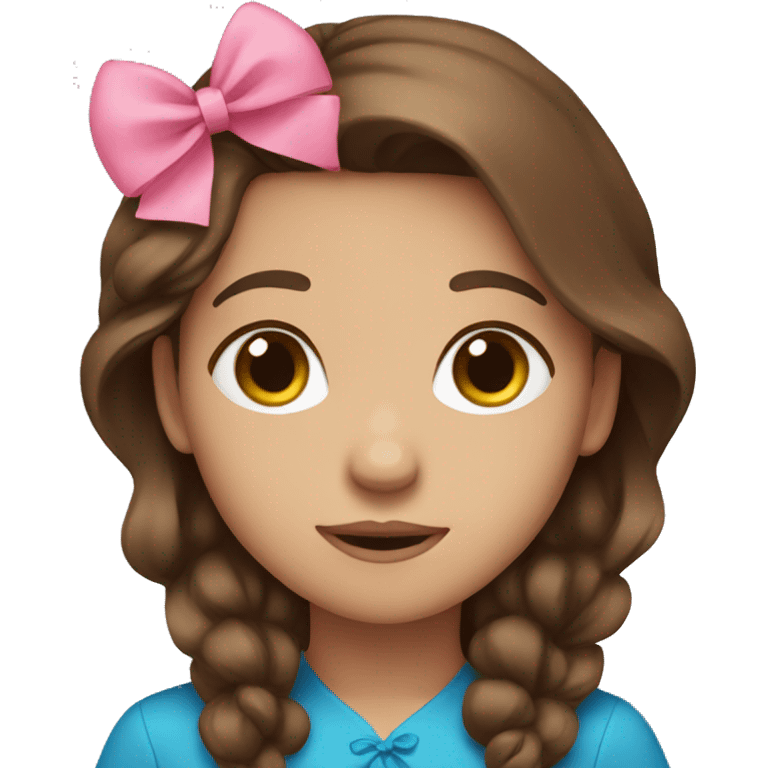 Brown hair girl with blue with pink bow emoji