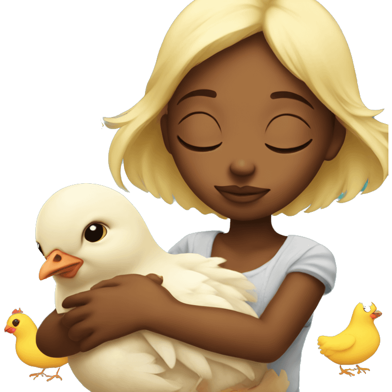 dreaming girl with baby chicken  emoji