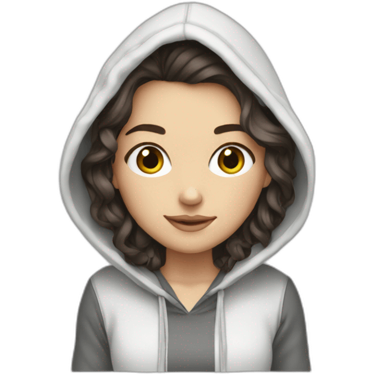 white girl with dark wavy hair in hoody emoji