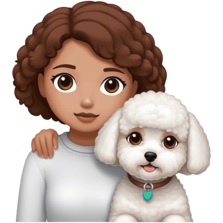 Bichon frise next to a tanned girl with brown hair emoji