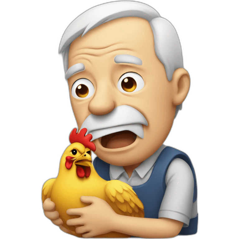 old man and chicken crying together emoji