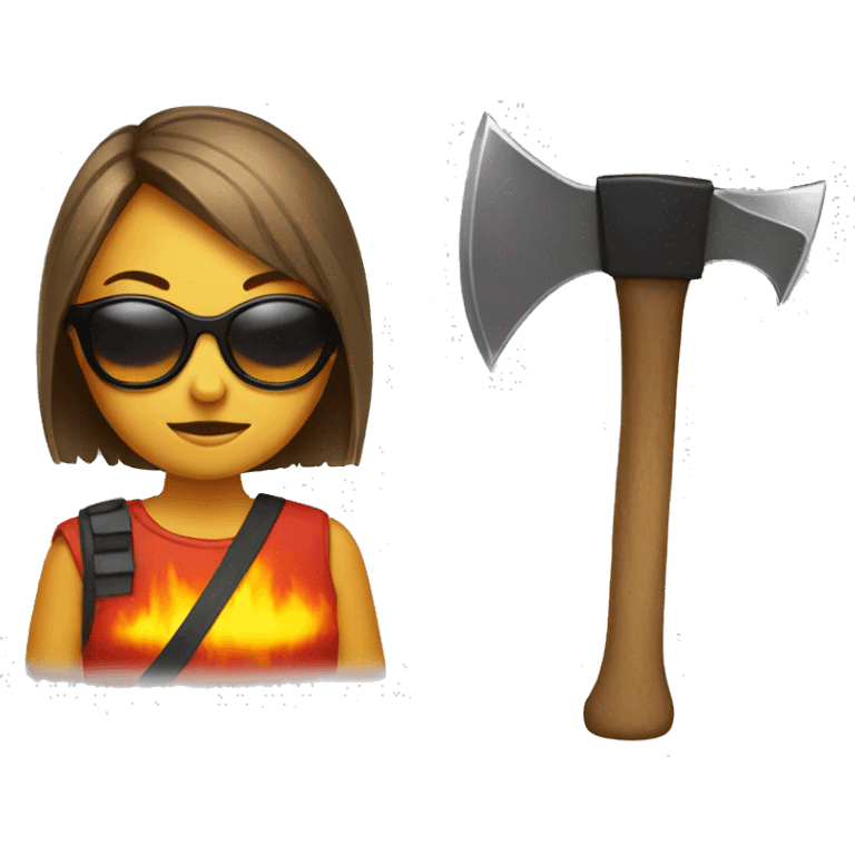 girl with sunglasses and with fire axe  emoji