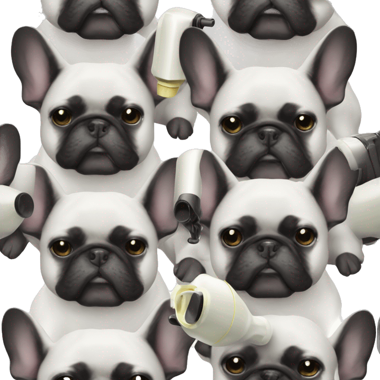 black and white french bulldog with black water gun  emoji