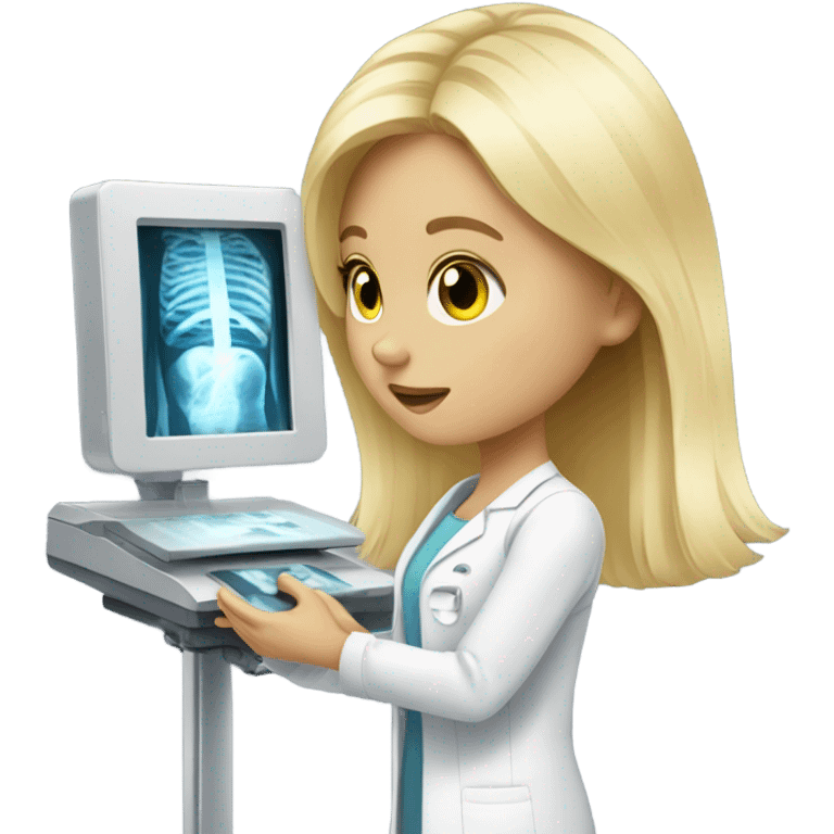 Blonde girl using X-ray machine emoji