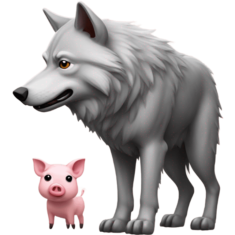 Standing wolf next to little pig emoji