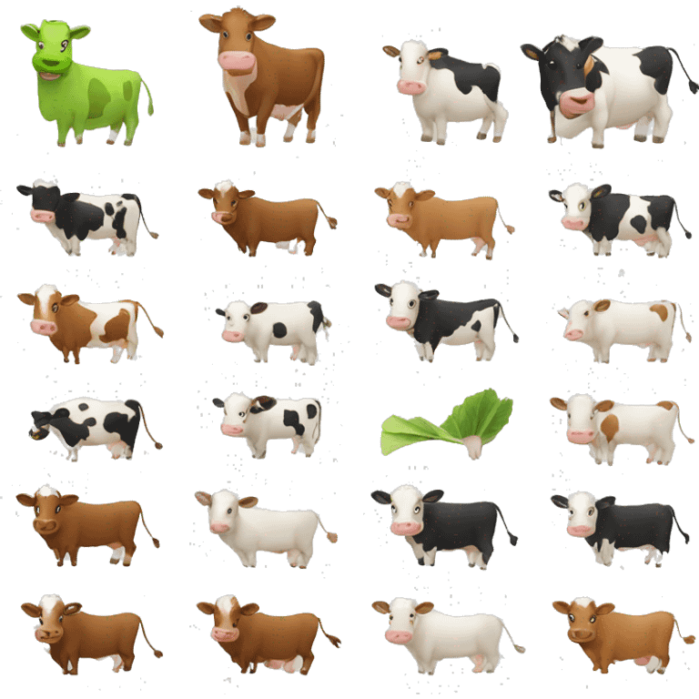 4 races of cow, one is "kiwi cross", one is "pardo suizo", one is "Guernsey" and the last one is "Abondance" emoji