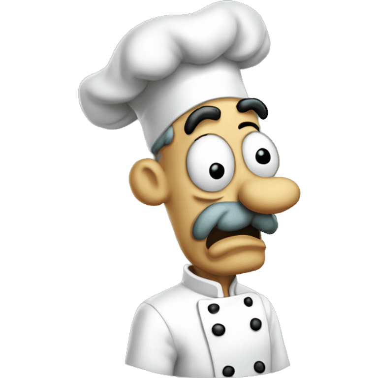 Anxious Italian Man in the Courage The Cowardly Dog Artstle with a squidward like nose, a chef hat, a small black moustache, and large mouth behind his nose. emoji