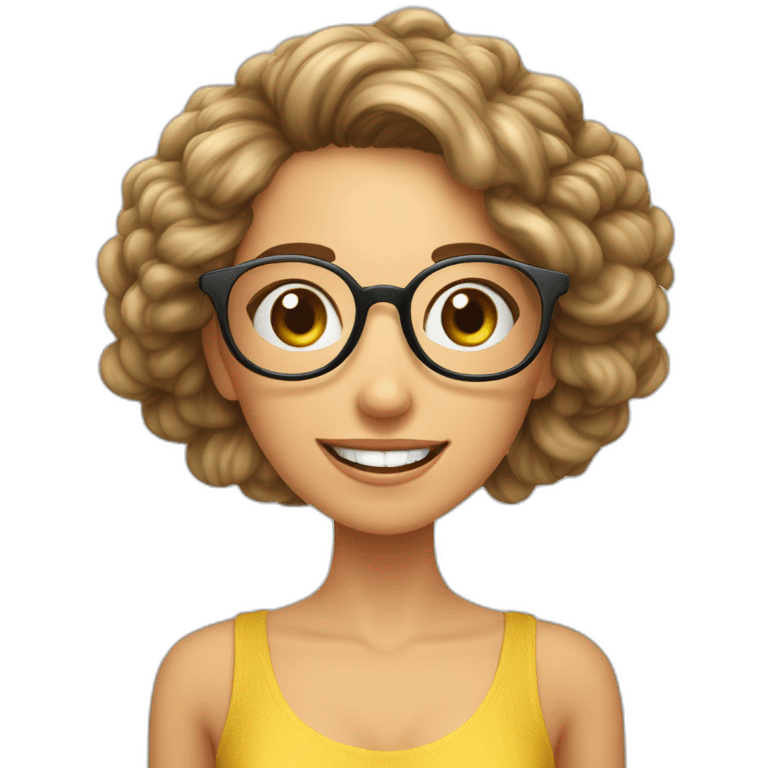 mujer gafas piel blanca pelo largo comiendo espagueti con camarones emoji