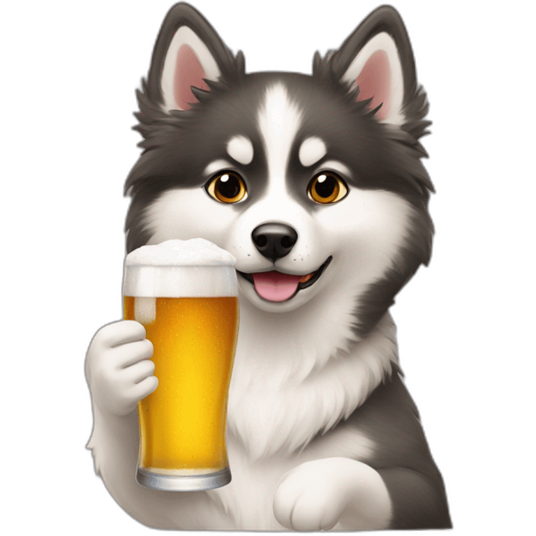 pomsky with girl drinking beer emoji