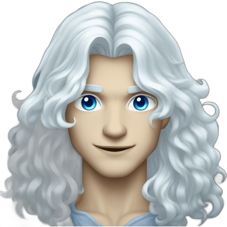 pale handsome flirty vampire prince with long wavy white hair and light blue eyes emoji