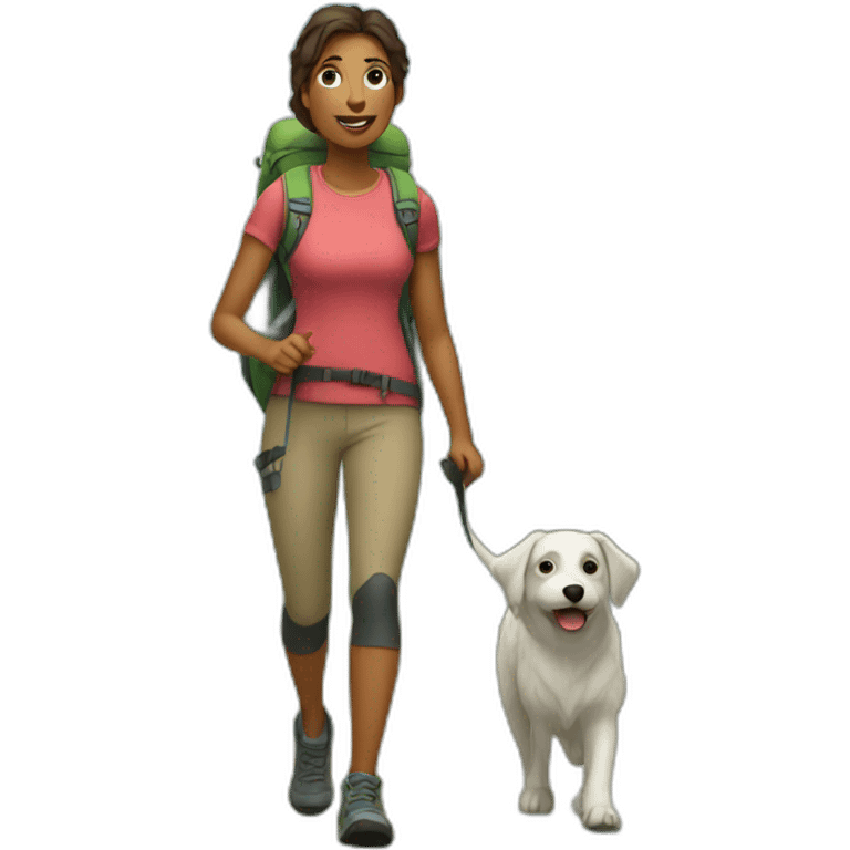 woman hiking with dog emoji