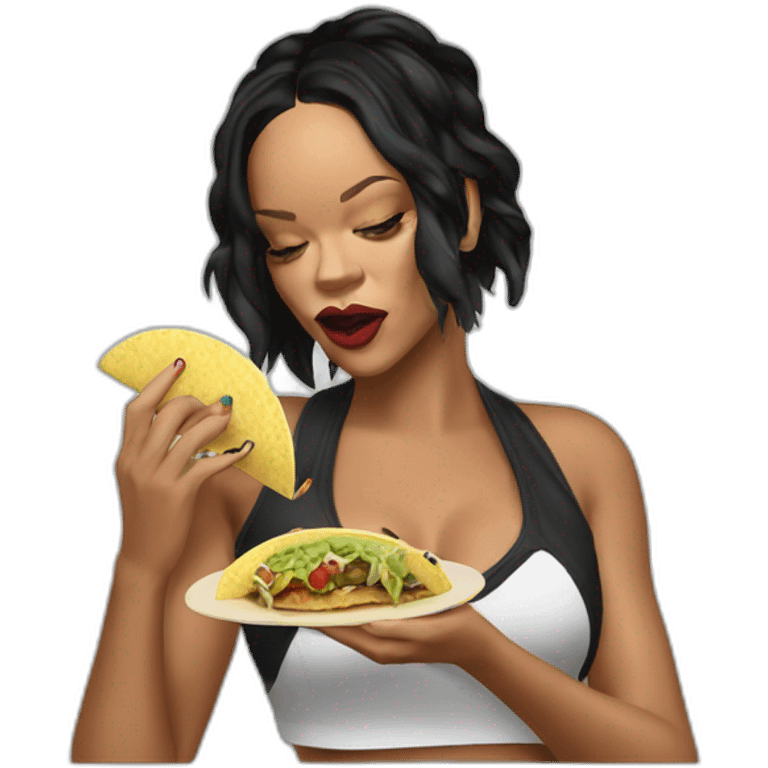 Rihanna eating a tacos emoji