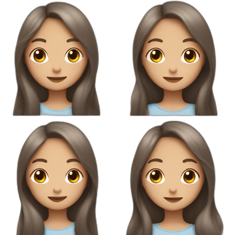 Girl with long brown hair and two Grey bunnies emoji