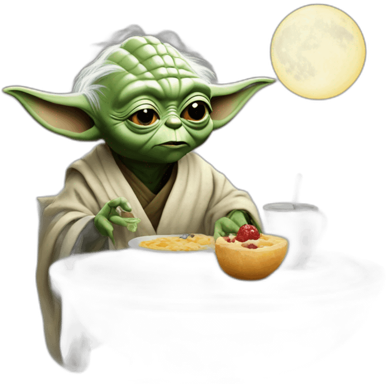 yoda eating trump for breakfast on the moon emoji