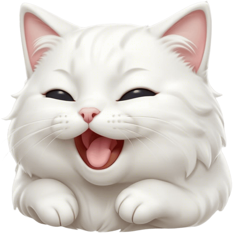 Cinematic Cute Yawning White Cat Portrait Emoji, Head gently tilted with an endearing, wide-open yawn and softly closed eyes, showcasing a pristine white fur with delicate hints of silver, simplified yet irresistibly adorable, highly detailed, glowing with a tender, cozy radiance, high shine, exuding sleepy charm and gentle affection, styled with a soft glowing outline, capturing the essence of a white cat caught mid-yawn, radiating pure, adorable lethargy! emoji