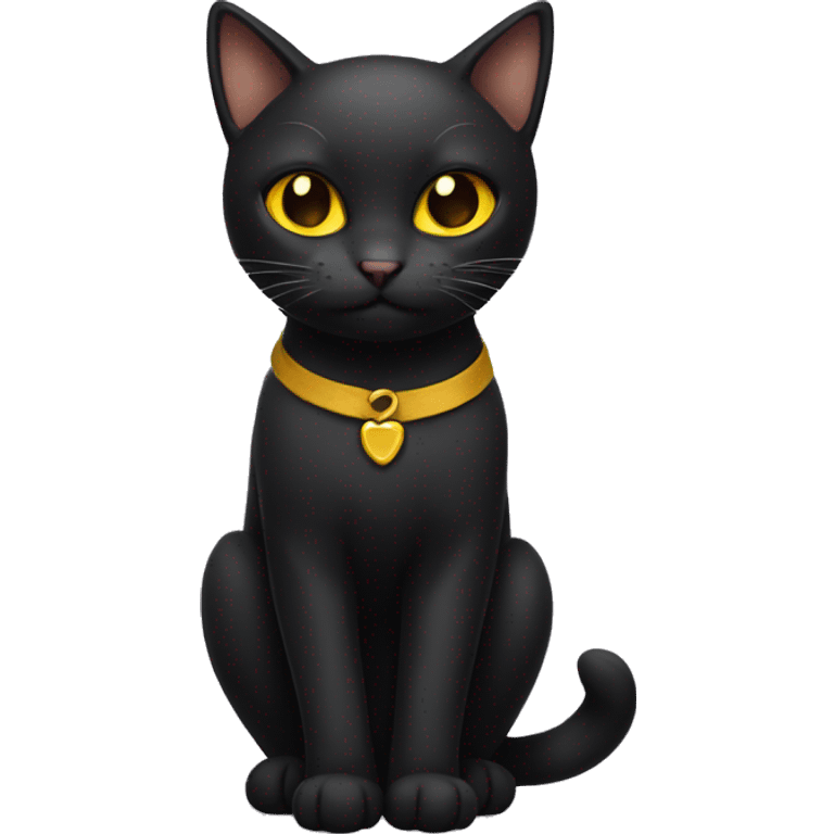 Black cat with yellow eyes brown bow around neck emoji