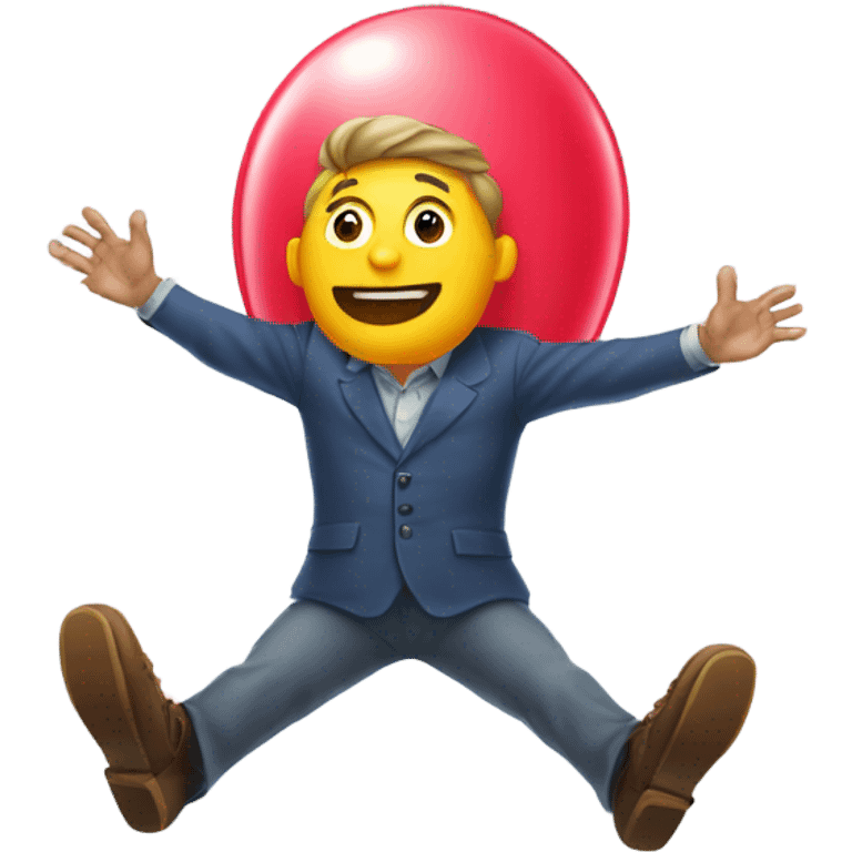 Man floating from his big balloon hands emoji