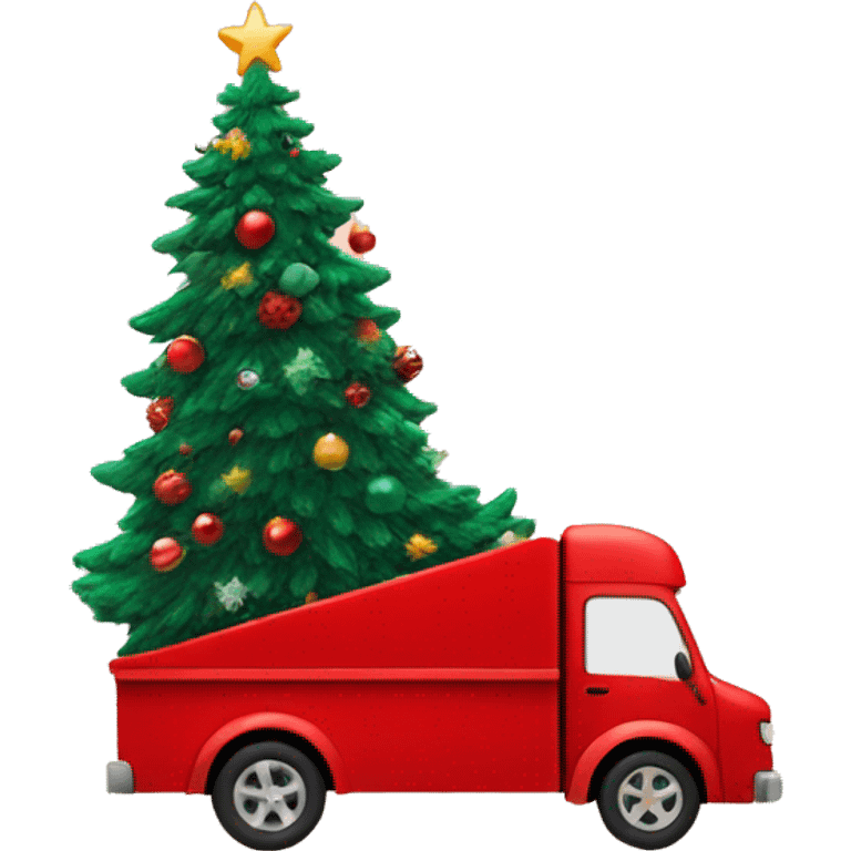 red truck halling a xmas tree emoji