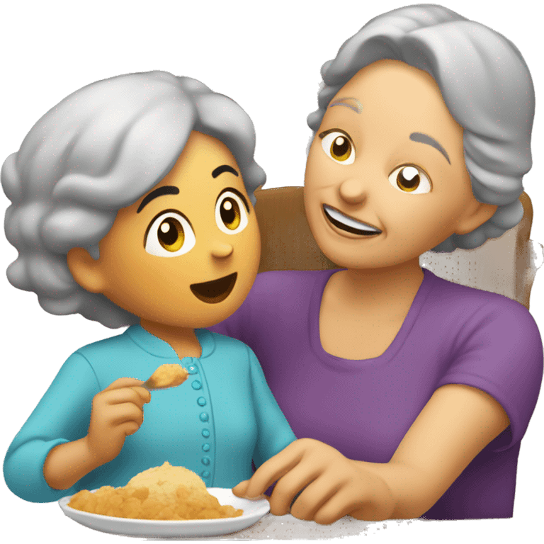 grandmother feeding grand daughter  emoji