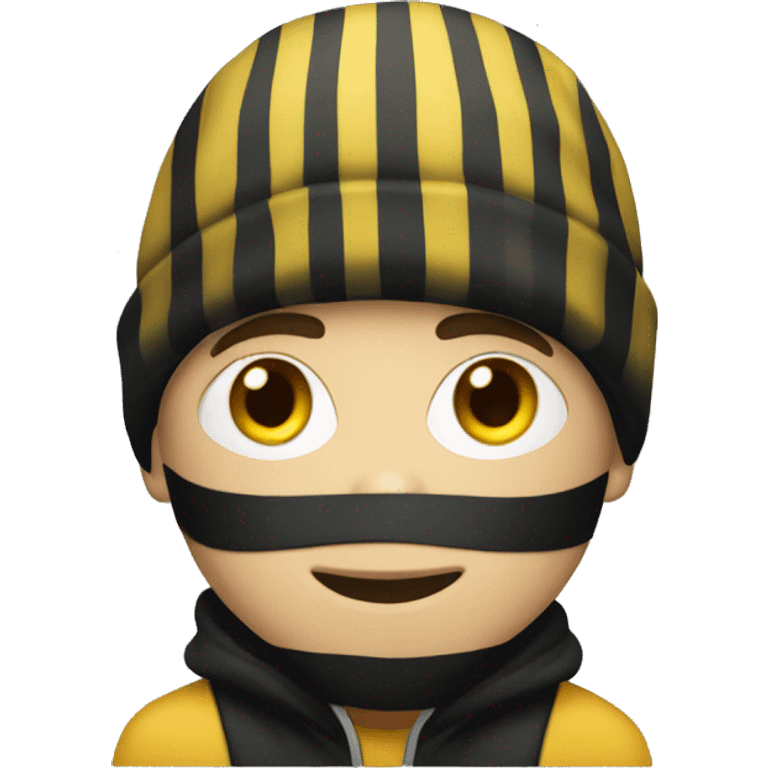 yellow bank Robber with white and black striped clothing and beanie emoji