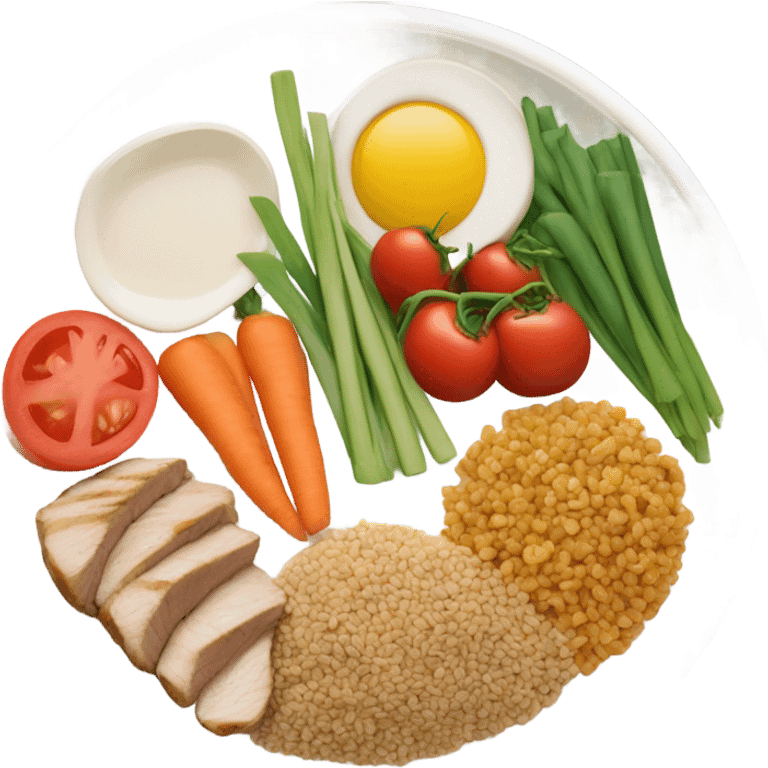 round white plate with healthy food emoji