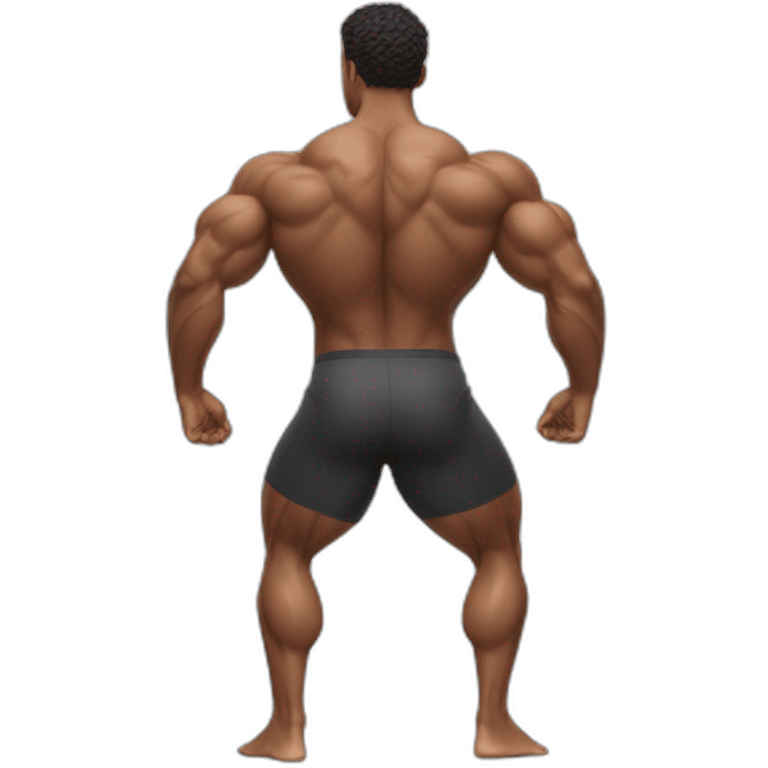 incredibly muscular man low squat dance back view. emoji