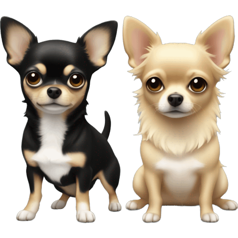 Two chihuahuas, one black, the other white, on the handles of a girl with curly blond hair emoji