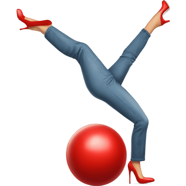 Female leg in pants and high heels stomping on a red ball cap emoji