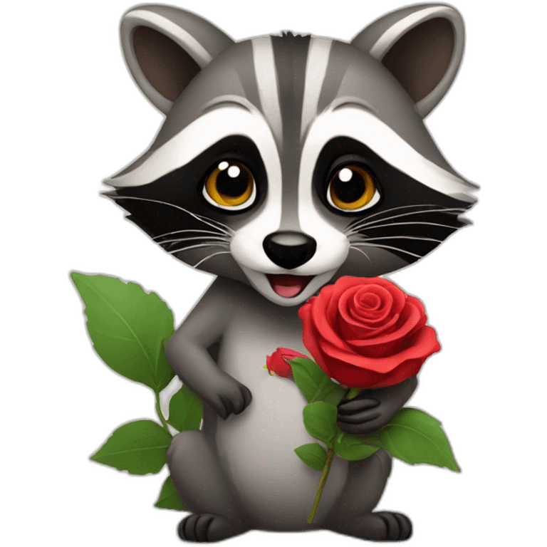 Raccoon holding a rose in its mouth emoji