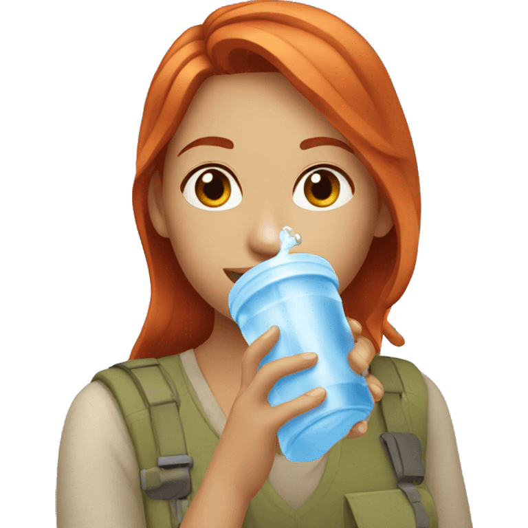 red haired young woman drinking water emoji